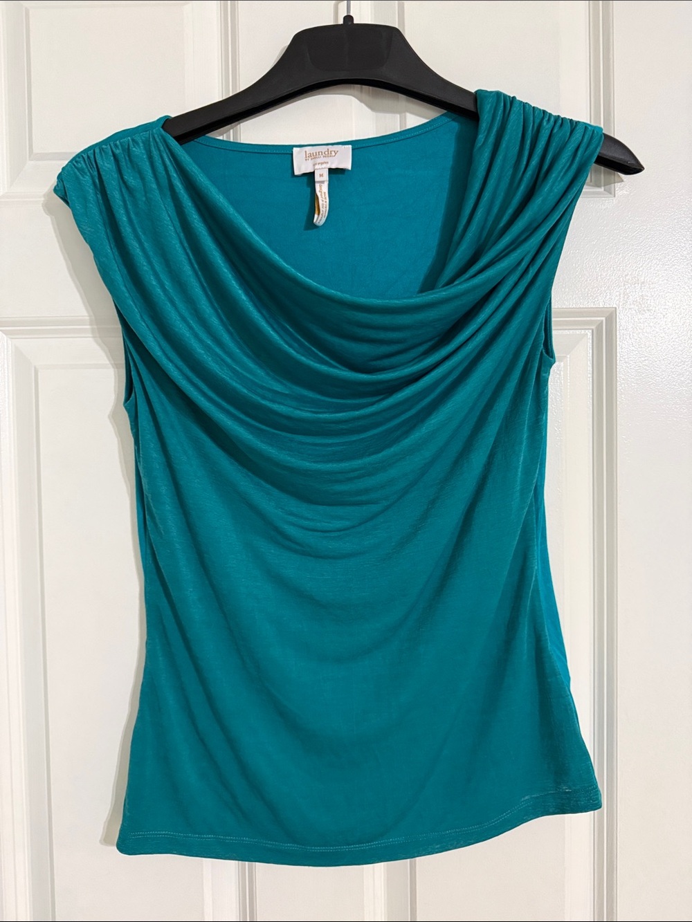 Laundry By Shelli Segal Teal Draped Cowl Neck Camisole